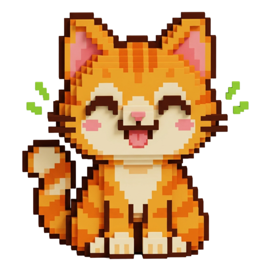 MISO, the orange pixel cat, in 3D